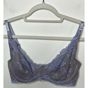 Lands End Blue Nude Lace Floral Bra 34D Underwire Intimates